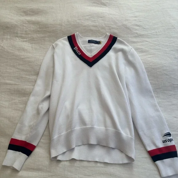 Polo by Ralph Lauren White V-Neck US Open Cricket Sweater